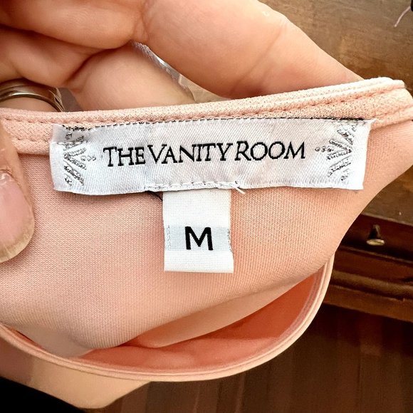 The Vanity Room Pink Long Bell Sleeve Wide Neck Drop Waist Ruffle Dress Size M - Picture 5 of 7